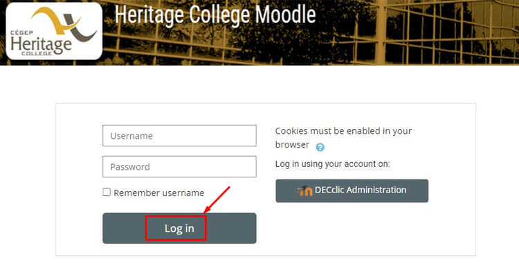heritage college moodle login